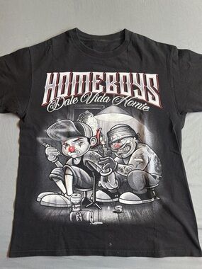 Black Graphic Short Sleeve Tee with Red & White Accents